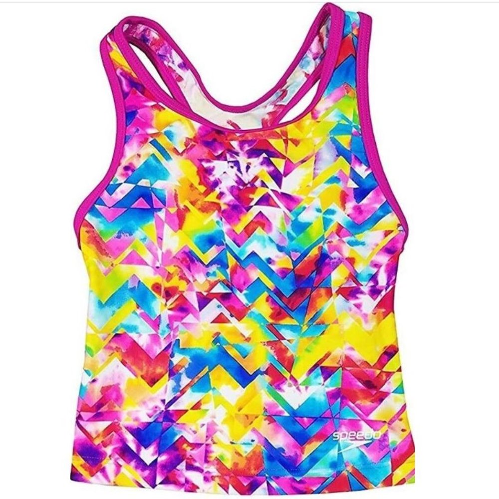 NEW SPEEDO Girls Pink Shatter Tankini Swimsuit Top Size 14